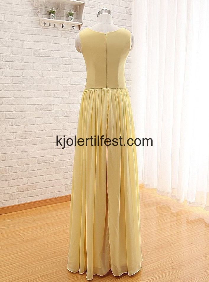 A-Linje Scoop Lange Gul Chiffon Ballkjoler