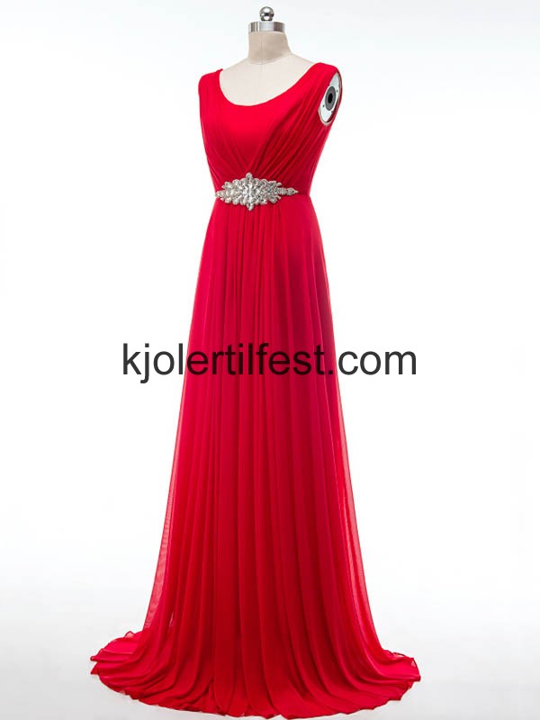 A-Linje Scoop Lange Rd Chiffon Selskapskjoler