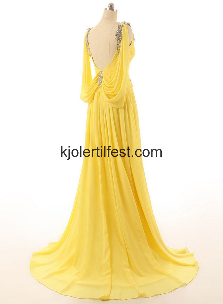 A-Linje Scoop Gul Chiffon Ballkjoler