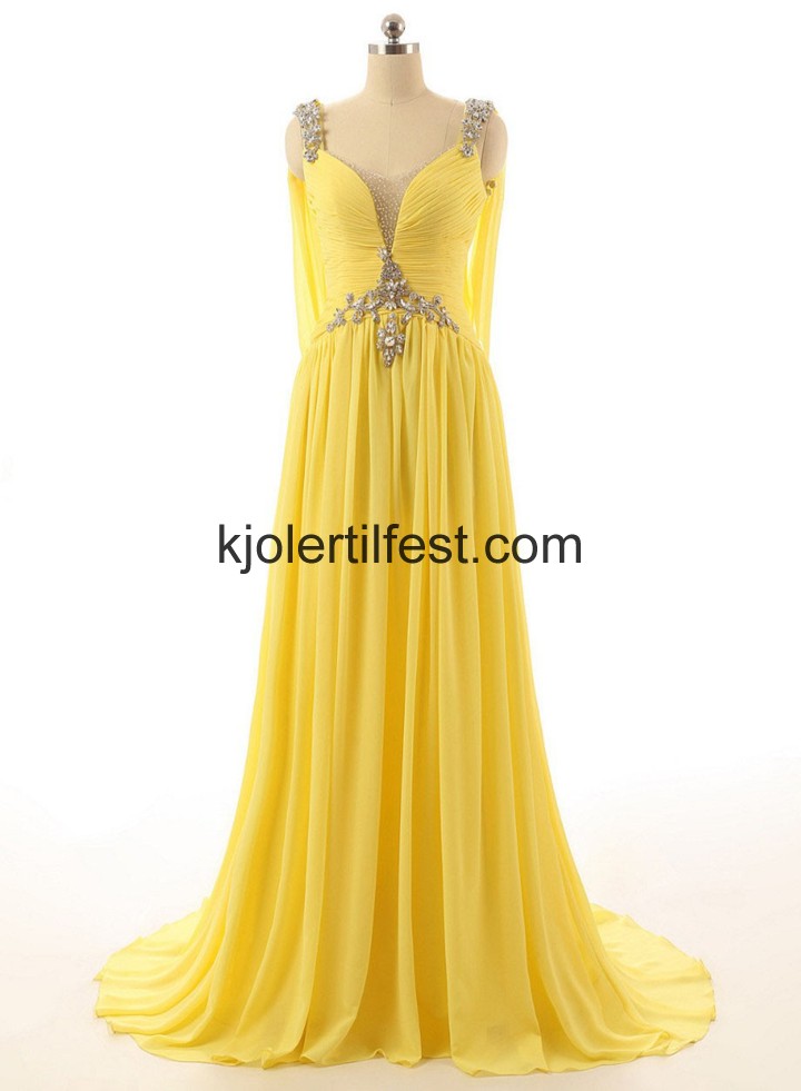 A-Linje Scoop Gul Chiffon Selskapskjoler