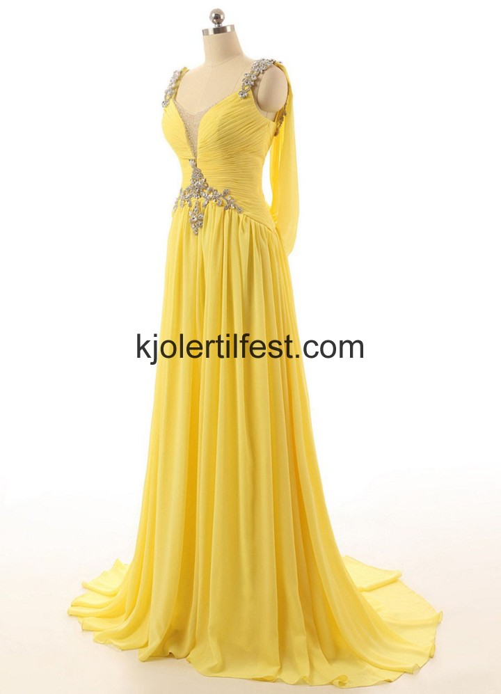 A-Linje Scoop Gul Chiffon Selskapskjoler