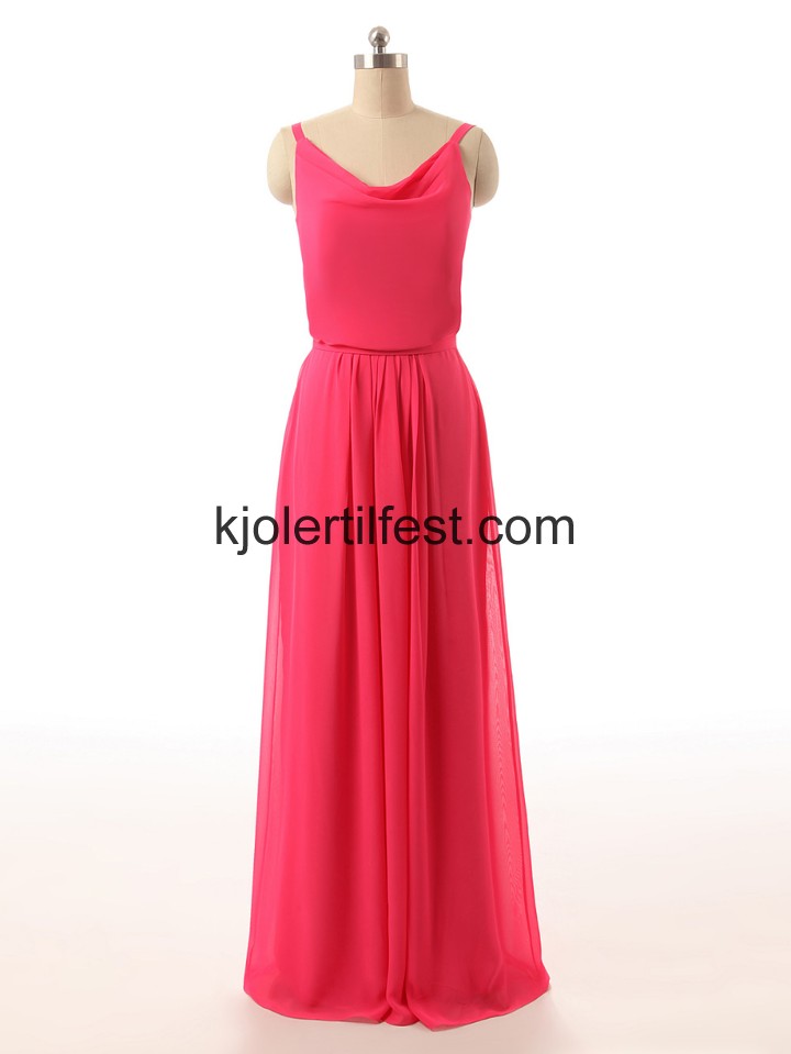 A-Linje Spaghetti Stropper Fuksia Chiffon Brudepikekjoler
