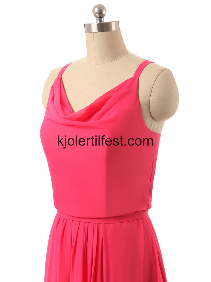 A-Linje Spaghetti Stropper Fuksia Chiffon Brudepikekjoler