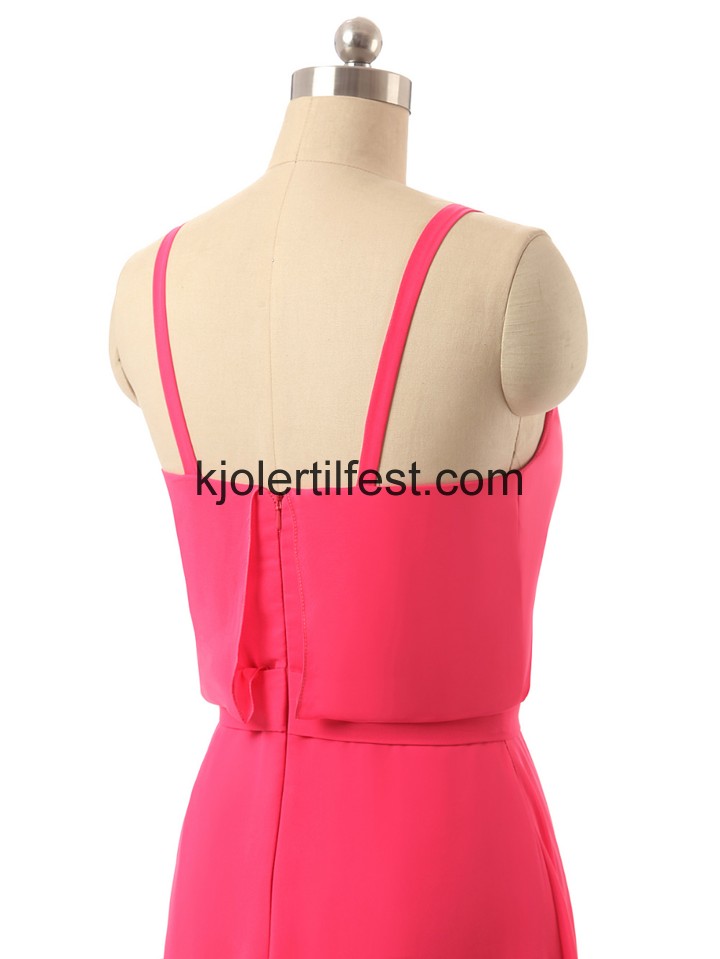 A-Linje Spaghetti Stropper Fuksia Chiffon Brudepikekjoler