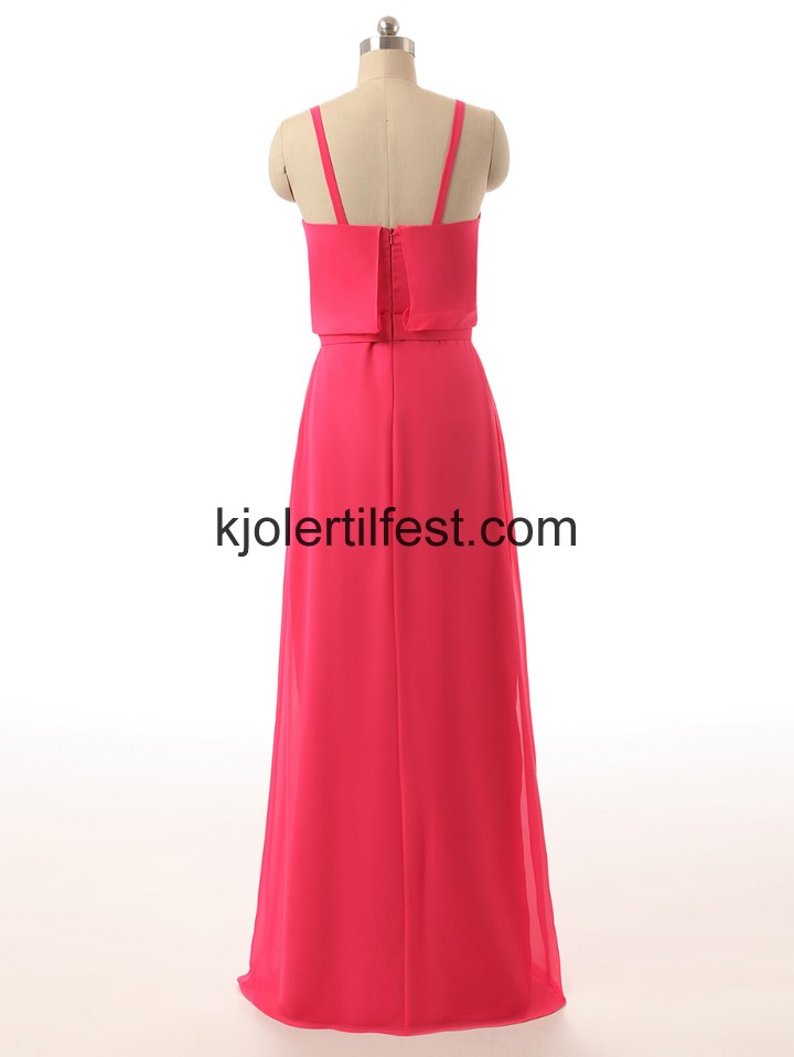 A-Linje Spaghetti Stropper Fuksia Chiffon Selskapskjoler