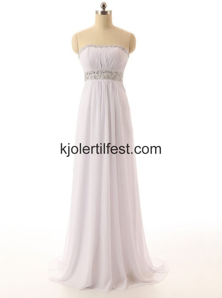 A-Linje Stroppels Lange Hvit Chiffon Selskapskjoler