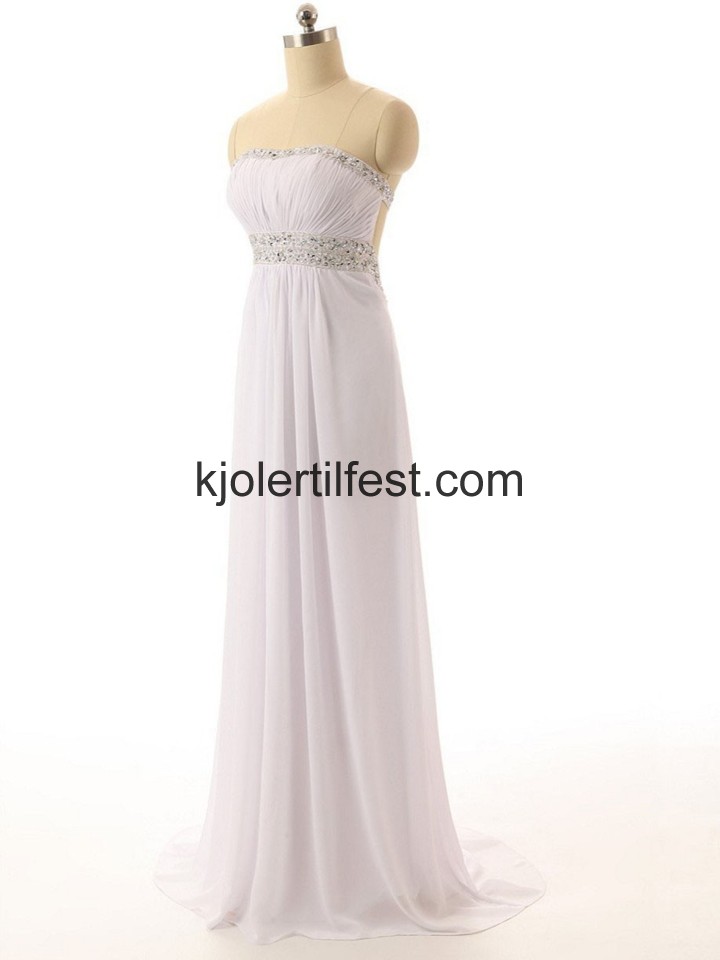 A-Linje Stroppels Lange Hvit Chiffon Selskapskjoler