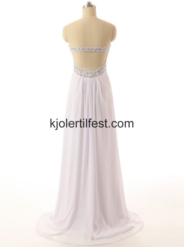 A-Linje Stroppels Lange Hvit Chiffon Selskapskjoler