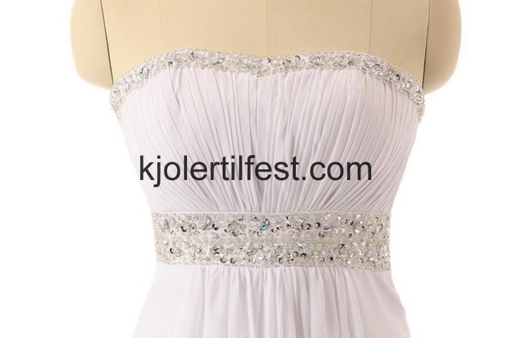A-Linje Stroppels Lange Hvit Chiffon Selskapskjoler