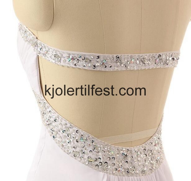 A-Linje Stroppels Lange Hvit Chiffon Selskapskjoler