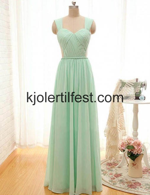 A-Linje Stropper Lange Mint Chiffon Selskapskjoler