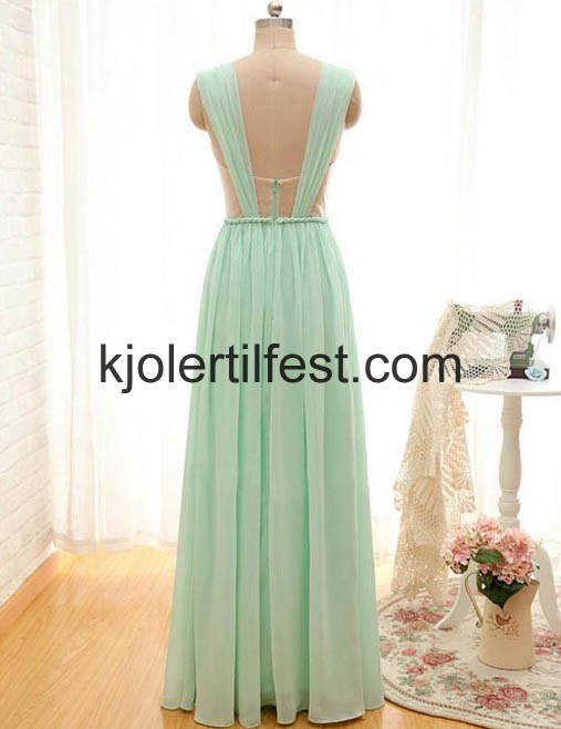 A-Linje Stropper Lange Mint Chiffon Selskapskjoler