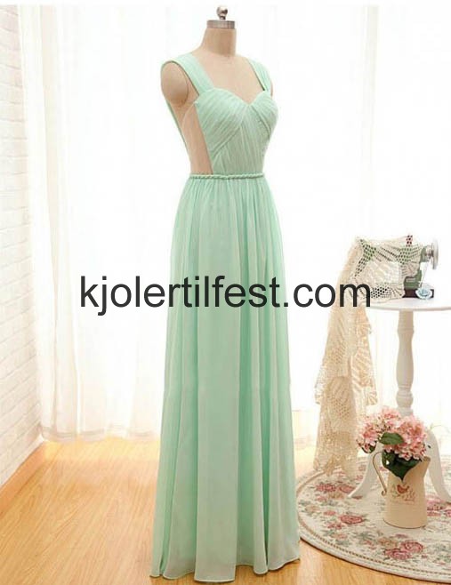 A-Linje Stropper Lange Mint Chiffon Selskapskjoler