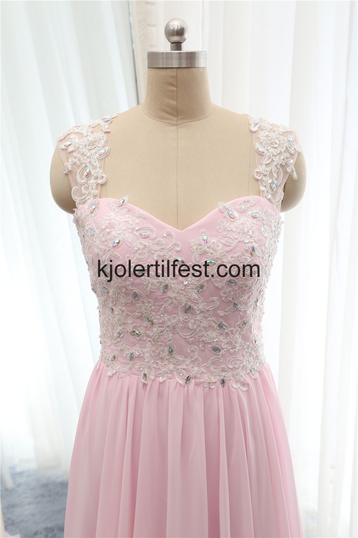 A-Linje Stropper Lange Rosa Organza Selskapskjoler