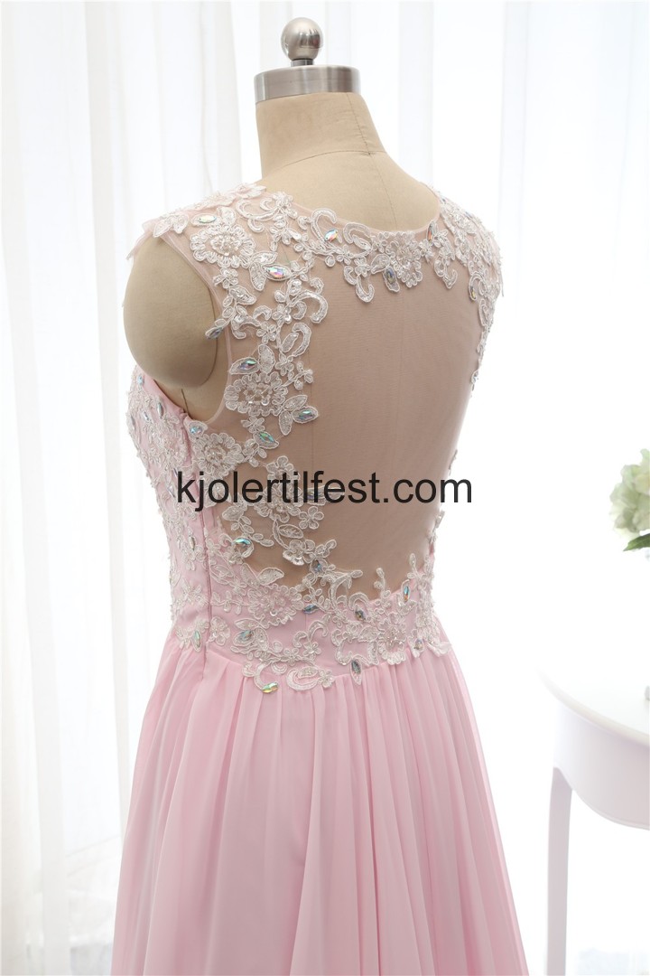 A-Linje Stropper Lange Rosa Organza Selskapskjoler