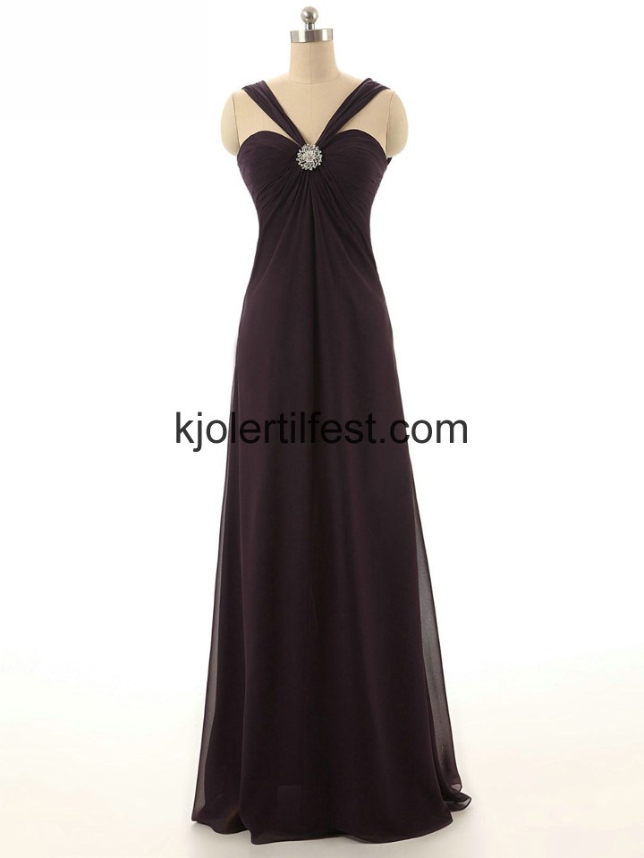 A-Linje Stropper Lange Svart Chiffon Selskapskjoler