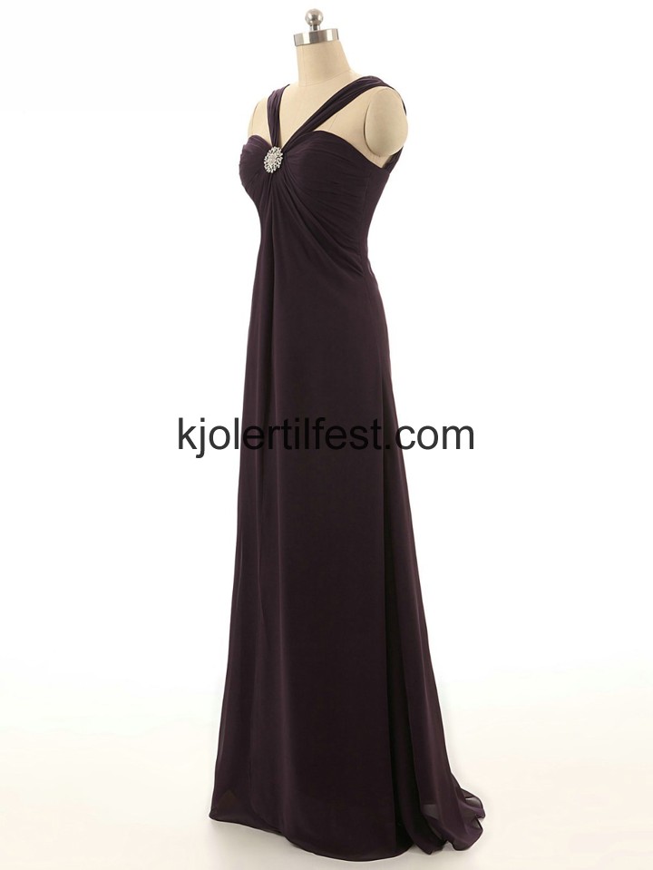 A-Linje Stropper Lange Svart Chiffon Selskapskjoler