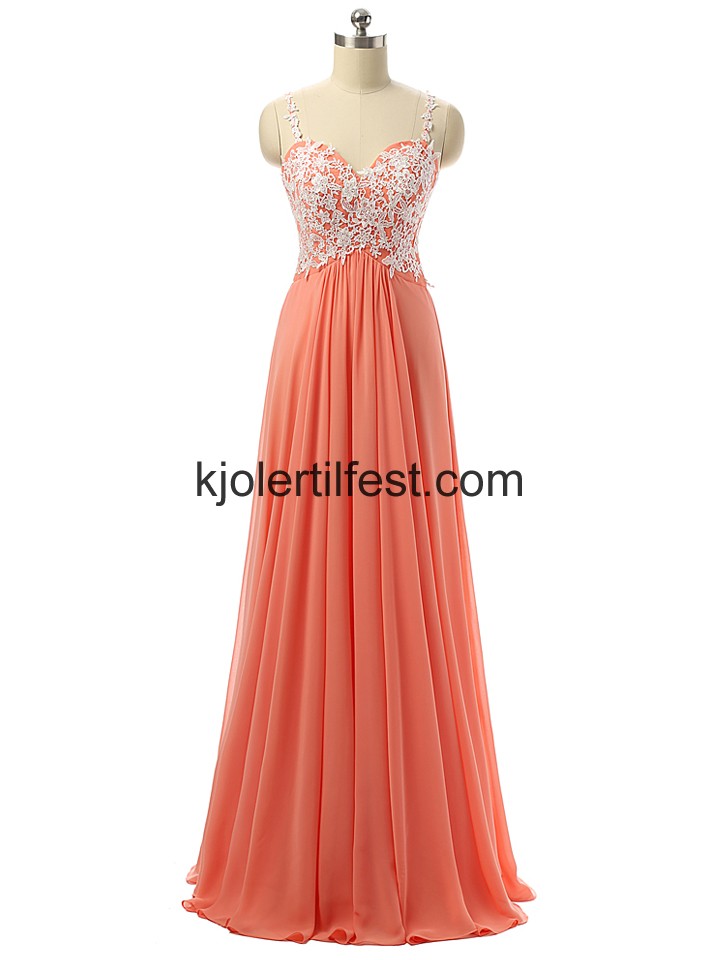 A-Linje Stropper Lange Vannmelon Chiffon Selskapskjoler