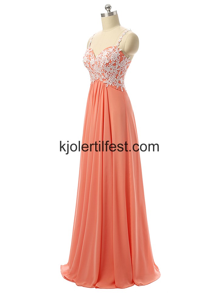 A-Linje Stropper Lange Vannmelon Chiffon Selskapskjoler