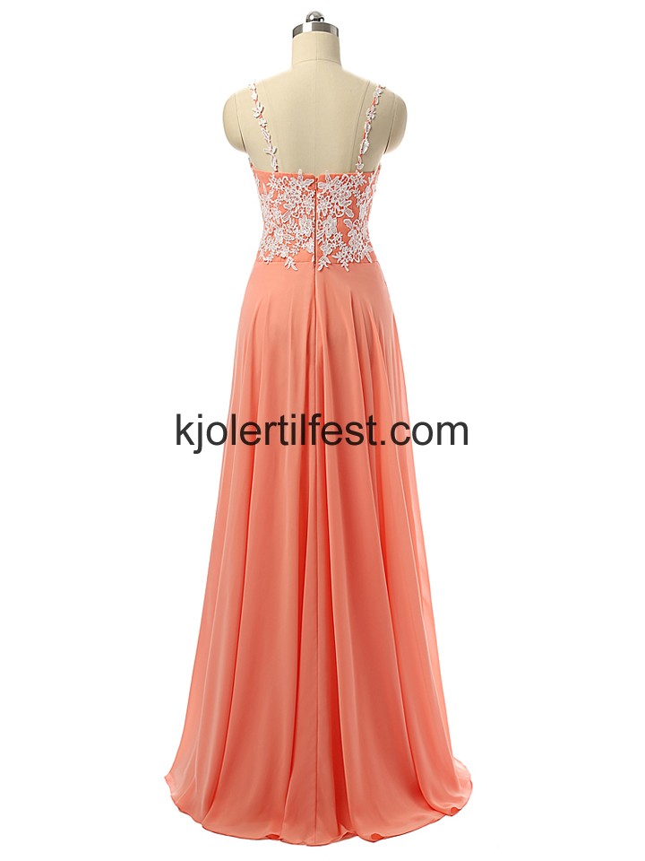 A-Linje Stropper Lange Vannmelon Chiffon Selskapskjoler