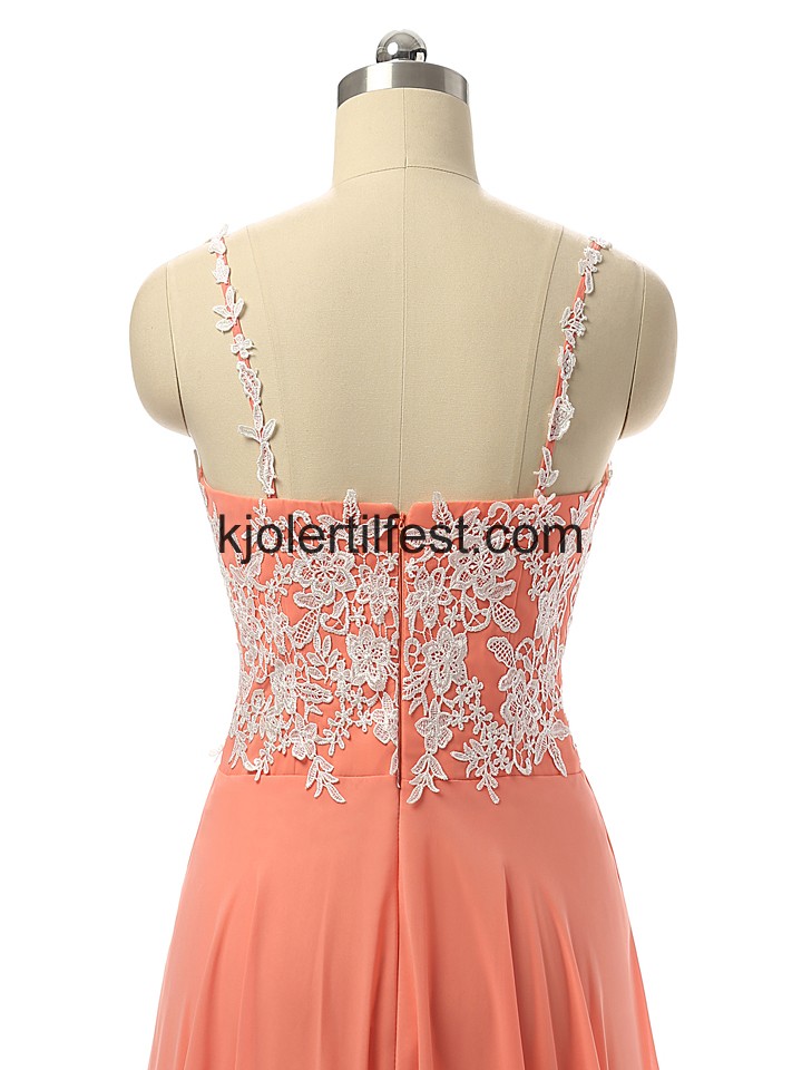 A-Linje Stropper Lange Vannmelon Chiffon Selskapskjoler