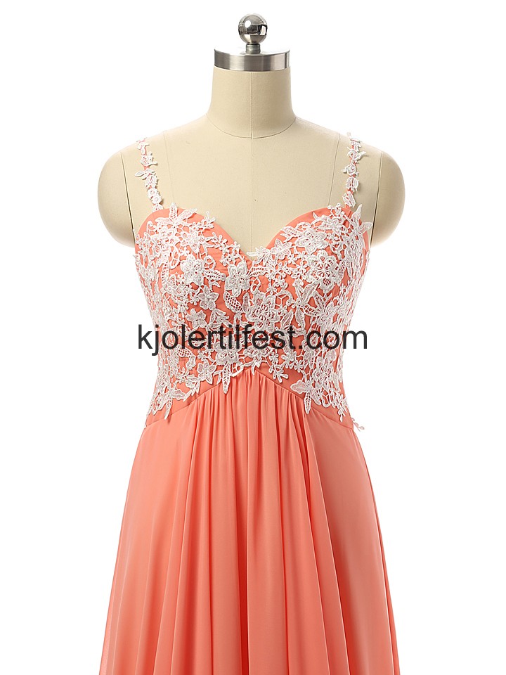 A-Linje Stropper Lange Vannmelon Chiffon Selskapskjoler