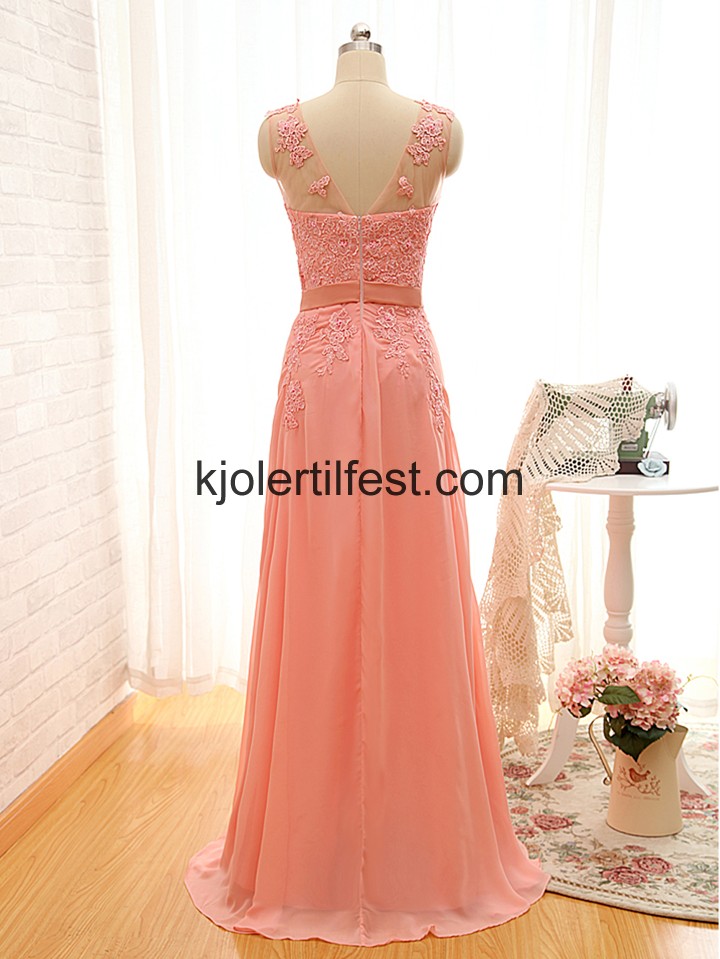 A-Linje Stropper Rosa Lange Chiffon Ballkjoler