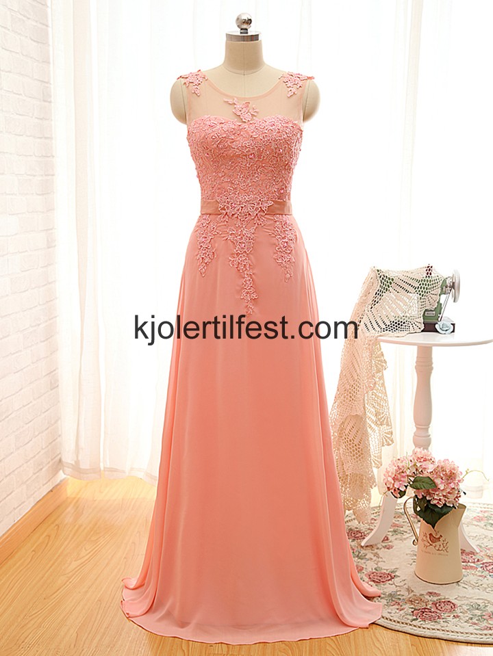 A-Linje Stropper Rosa Lange Chiffon Selskapskjoler