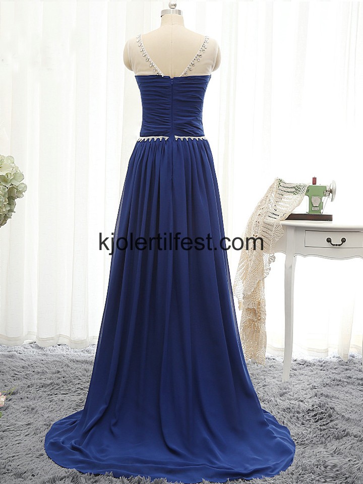 A-Linje Scoop Mrk Kongebl Chiffon Ballkjoler