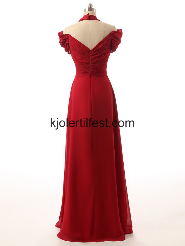 A-Linje V-hals Gulvlengde Rd Chiffon Selskapskjoler
