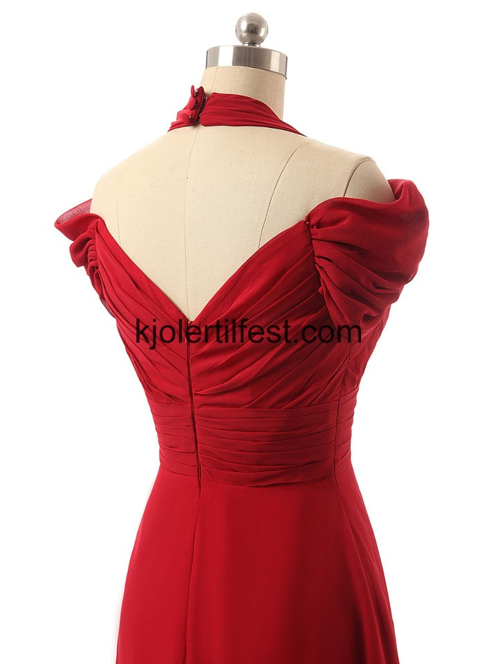 A-Linje V-hals Gulvlengde Rd Chiffon Selskapskjoler