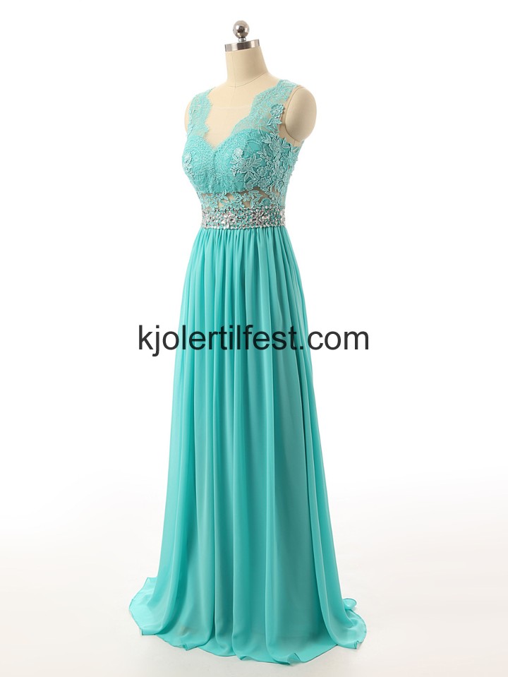 A-Linje Scoop Mint Grnn Chiffon Ballkjoler