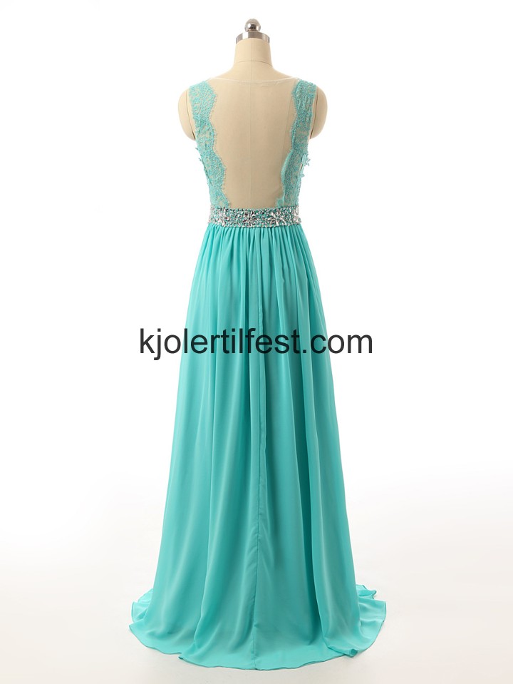 A-Linje Scoop Mint Grnn Chiffon Ballkjoler