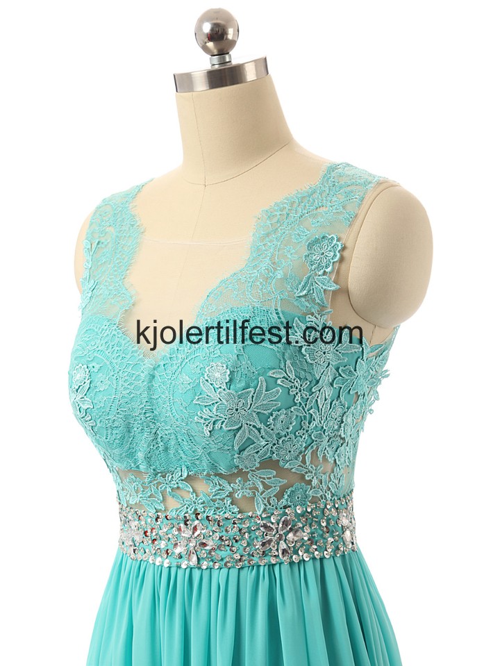 A-Linje Scoop Mint Grnn Chiffon Ballkjoler