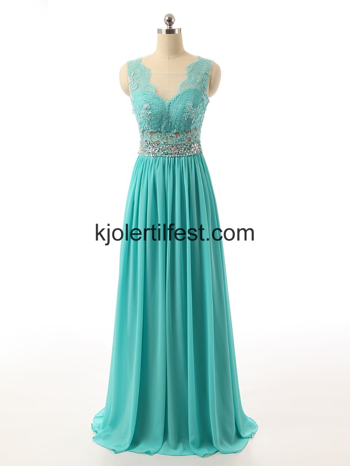A-Linje Scoop Mint Grnn Chiffon Selskapskjoler