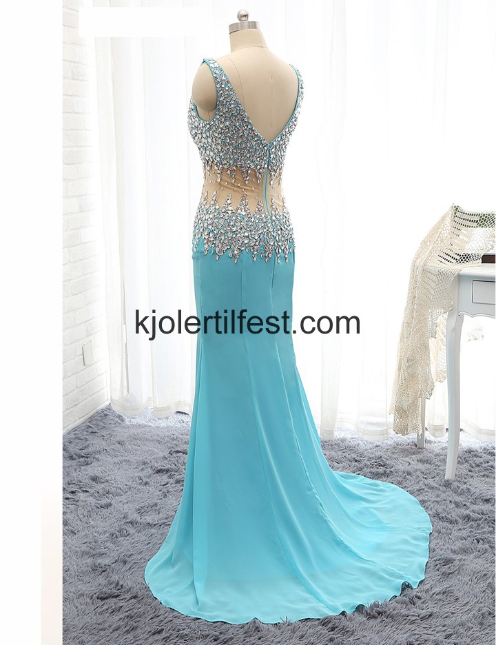 Bl Havfrue Lange V-hals Chiffon Ballkjoler