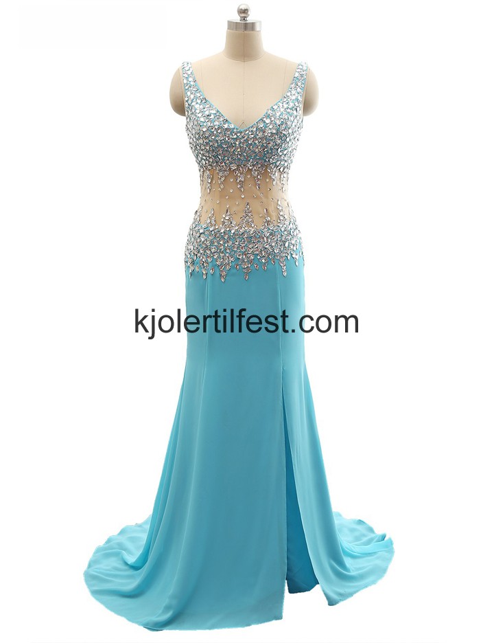 Bl Havfrue Lange V-hals Chiffon Selskapskjoler