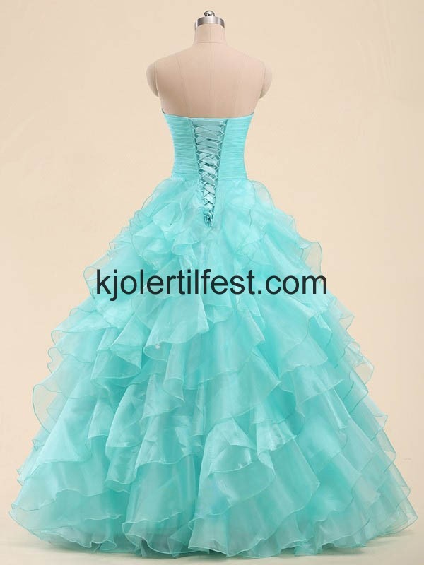 Bl Kjreste Perler Lange Organza Quinceanera Kjoler
