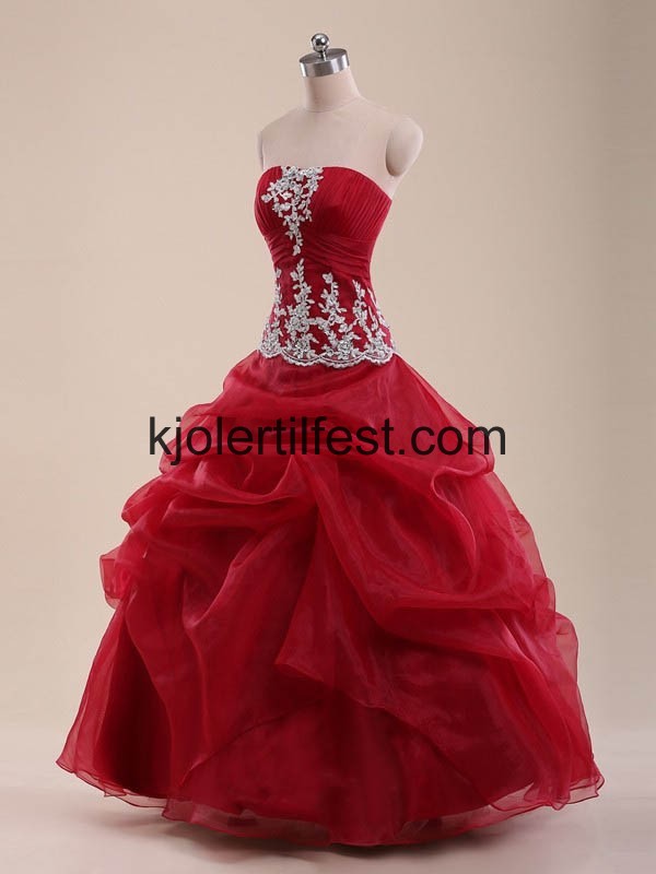 Burgund Lange Skoleball Organza Quinceanera Kjoler