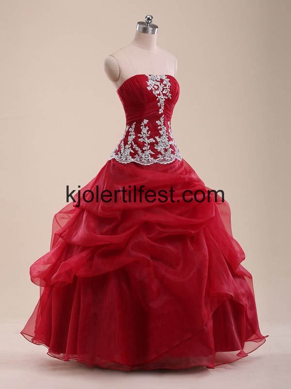 Burgund Lange Skoleball Organza Quinceanera Kjoler