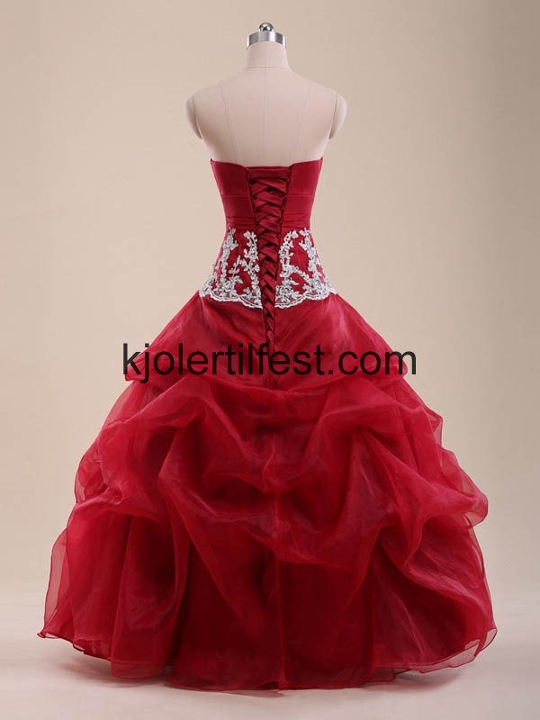 Burgund Lange Skoleball Organza Quinceanera Kjoler
