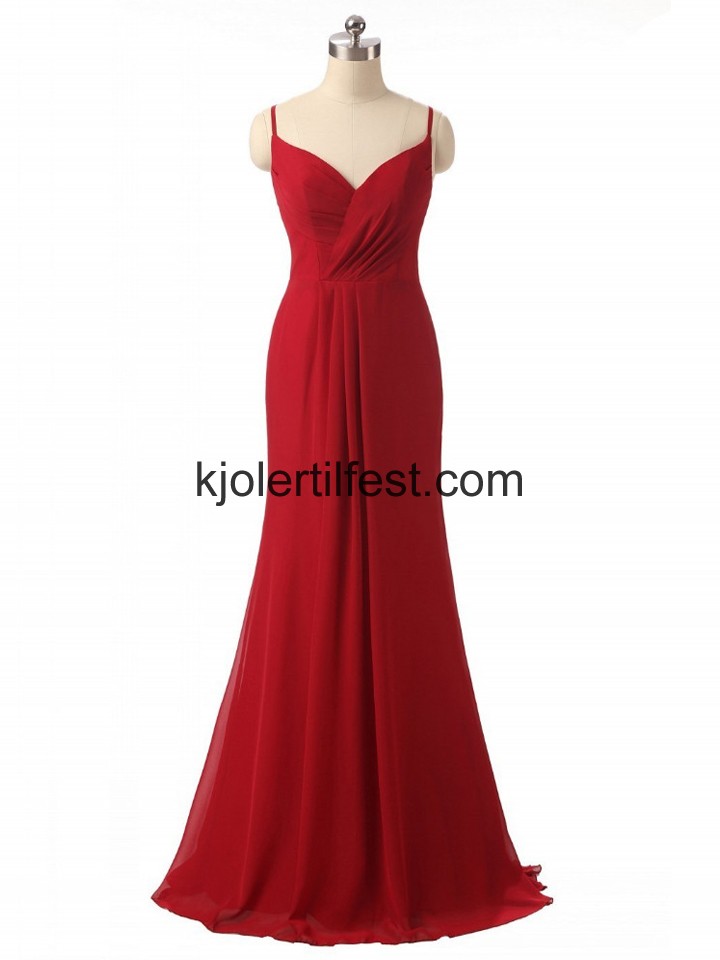 Burgund Stropper Chiffon Lange Havfrue Ballkjoler