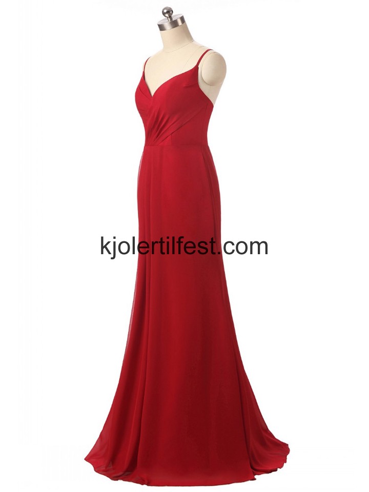 Burgund Stropper Chiffon Lange Havfrue Selskapskjoler