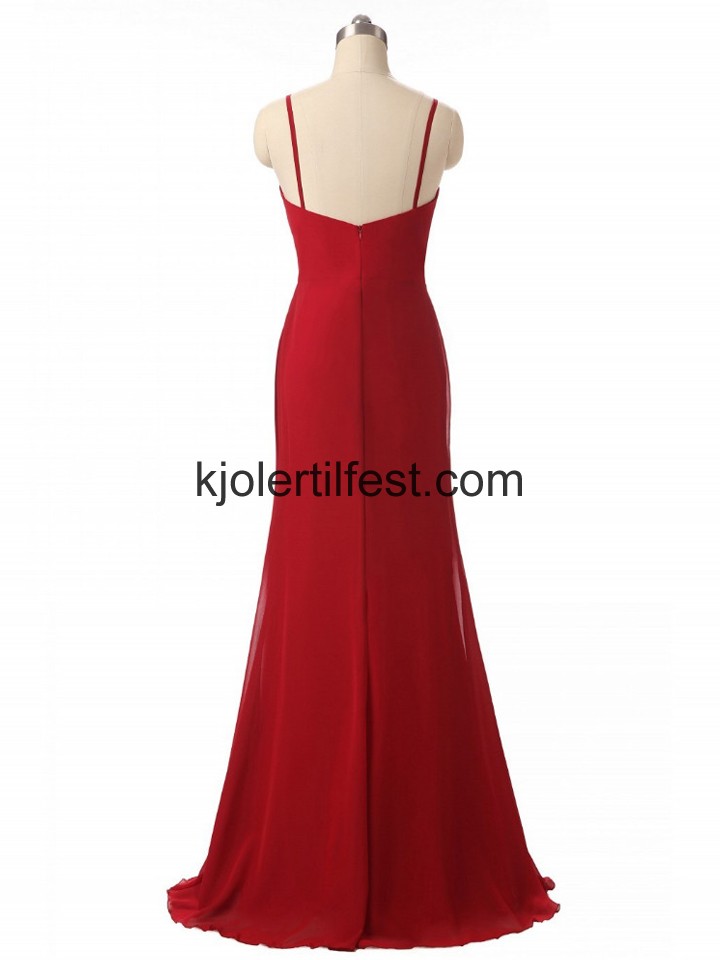 Burgund Stropper Chiffon Lange Havfrue Selskapskjoler