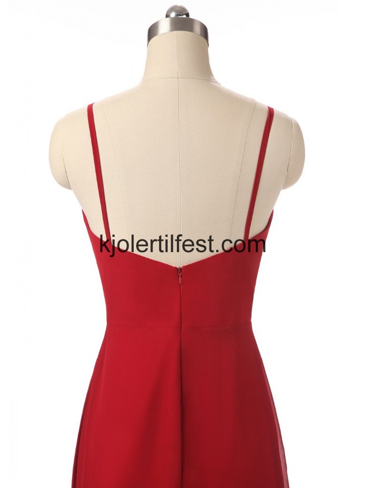 Burgund Stropper Chiffon Lange Havfrue Selskapskjoler