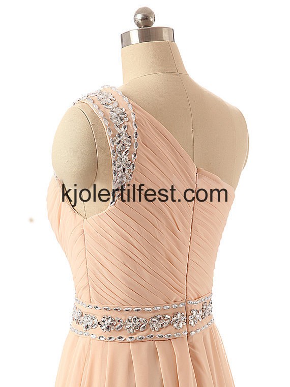 Champagne A-Linje En-Skulder Lange Chiffon Ballkjoler