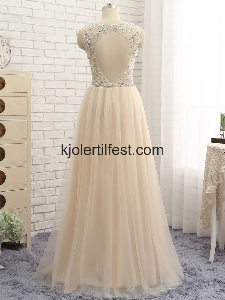 Champagne Perler Gulvlengde Chiffon Selskapskjoler