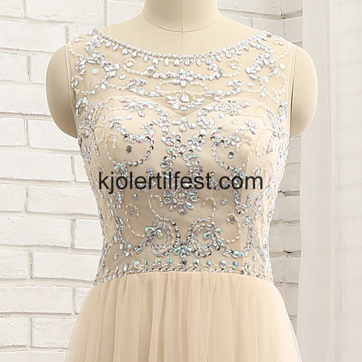 Champagne Perler Gulvlengde Chiffon Selskapskjoler
