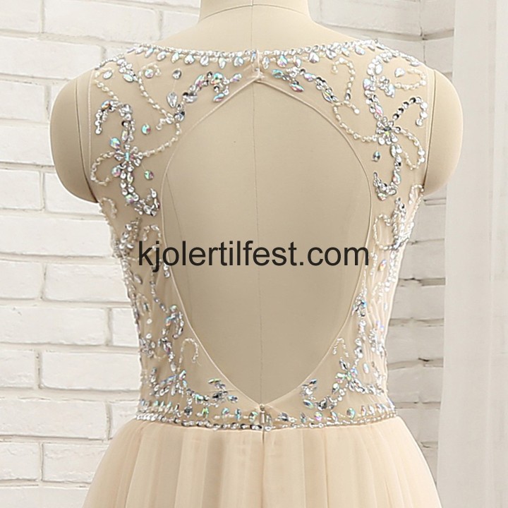 Champagne Perler Gulvlengde Chiffon Selskapskjoler