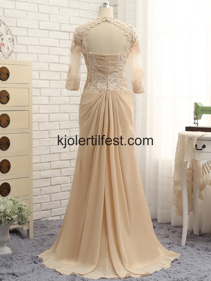 Champagne V-hals Chiffon Kjoler Til Brudens Mor